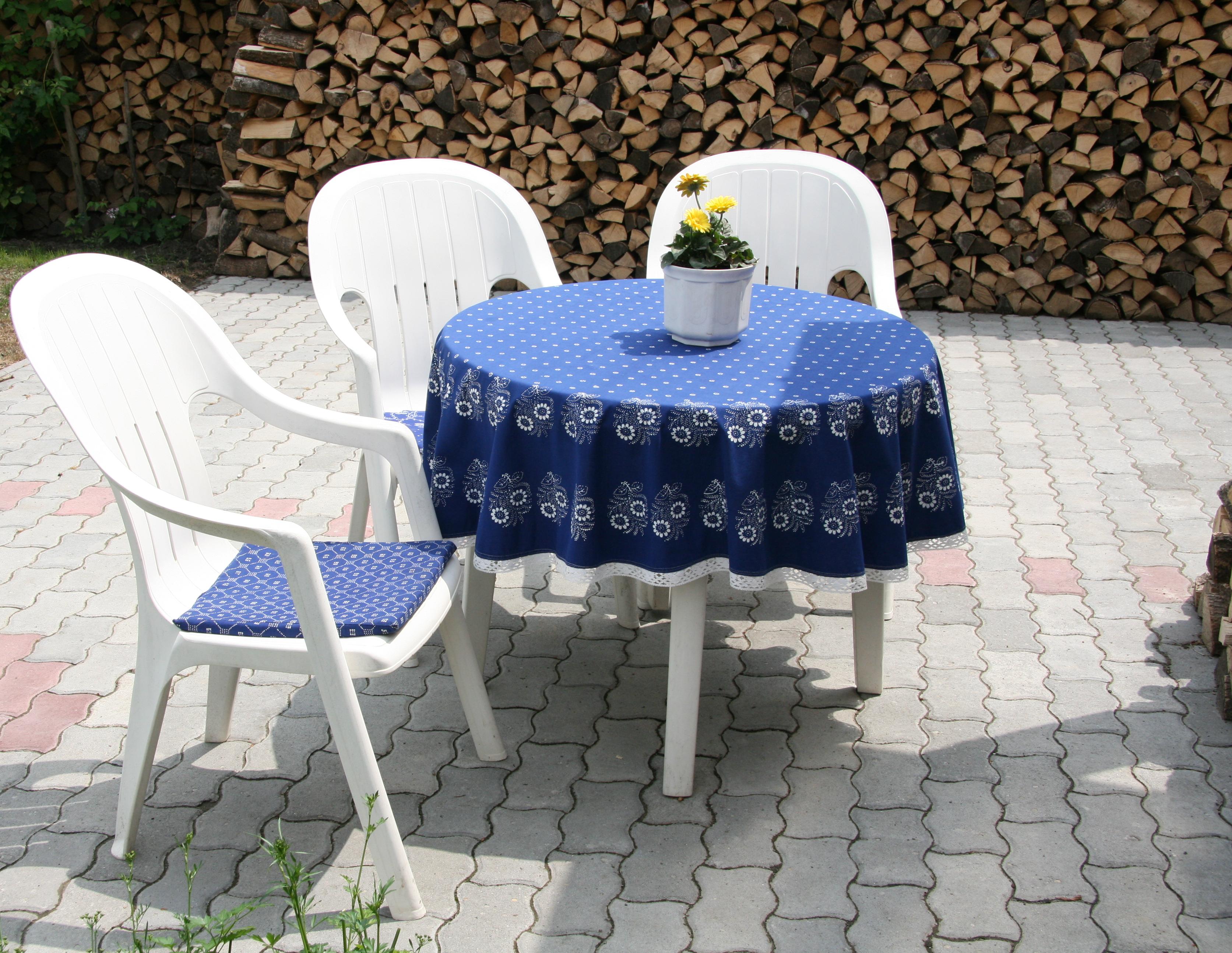 Blue dye tablecloth